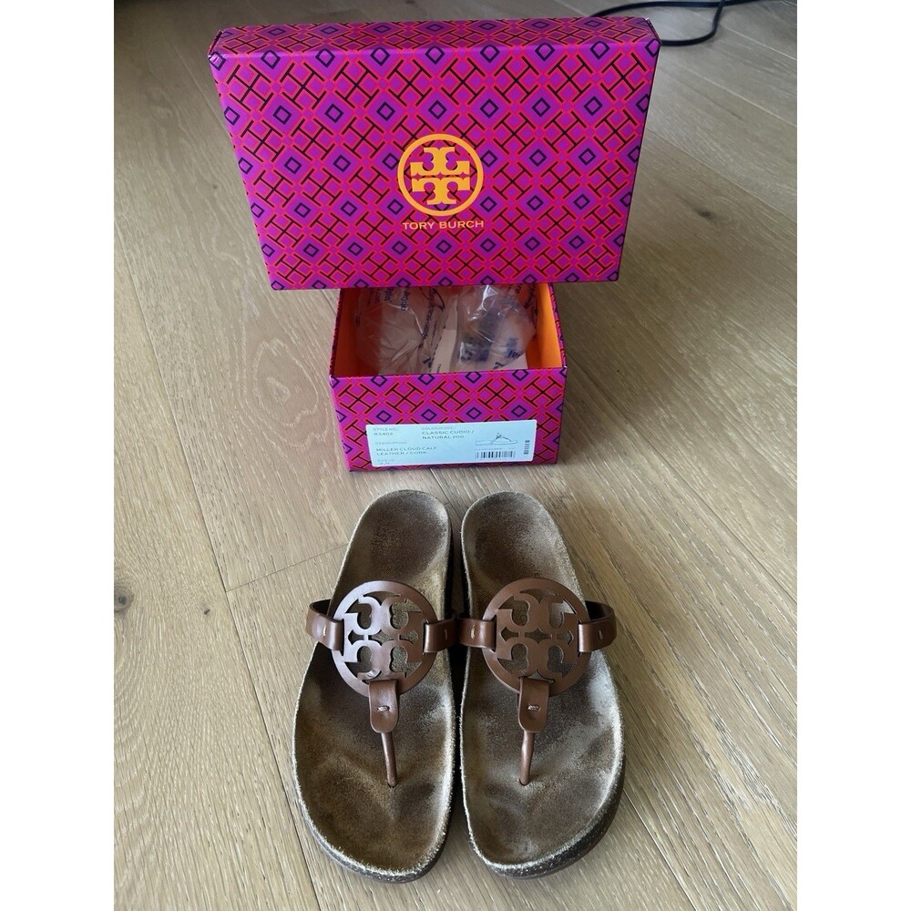 Tory Burch Brown Cutout Logo Thong Sandals